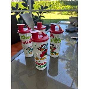 Tupperware Disney Mickey Minnie Donald Duck Holiday Tumblers Set of 4 EUC